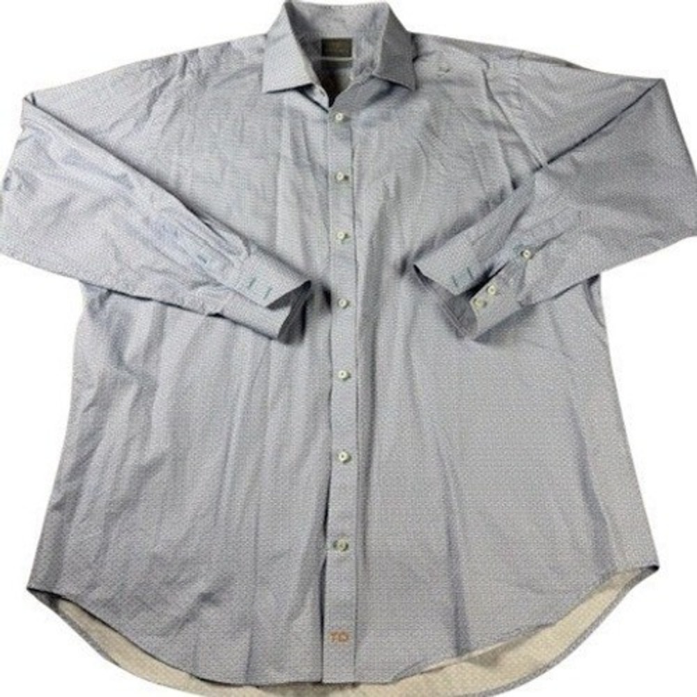 Thomas Dean Mens XXL Blue Geometric Print‎ Cotton Button Down Dress Shirt
